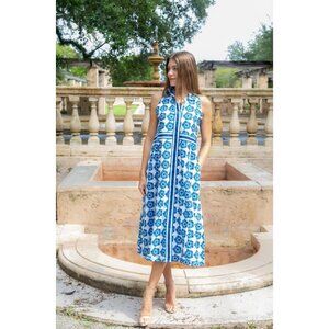 IslaPayal Windsor A Line Midi Carretto Blue White Womens Size Small